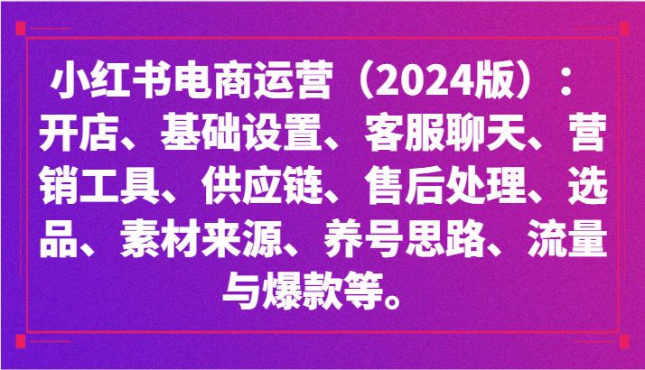 小红书电商运营（2024版）：开店、设置、供应链、选品、素材、养号、流量与爆款等-生财有道