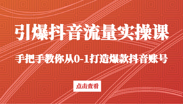 引爆抖音流量实操课，手把手教你从0-1打造爆款抖音账号（27节课）-生财有道