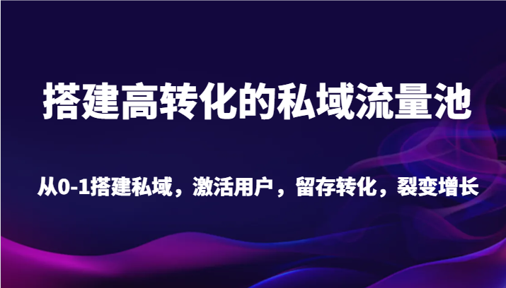 搭建高转化的私域流量池 从0-1搭建私域，激活用户，留存转化，裂变增长（20节课）-生财有道