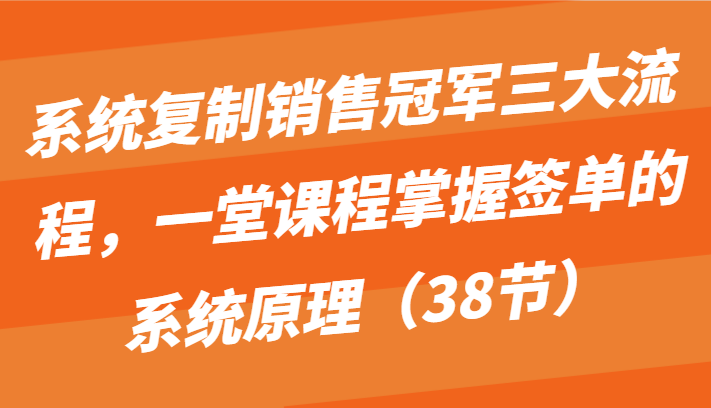 系统复制销售冠军三大流程，一堂课程掌握签单的系统原理（38节）-生财有道