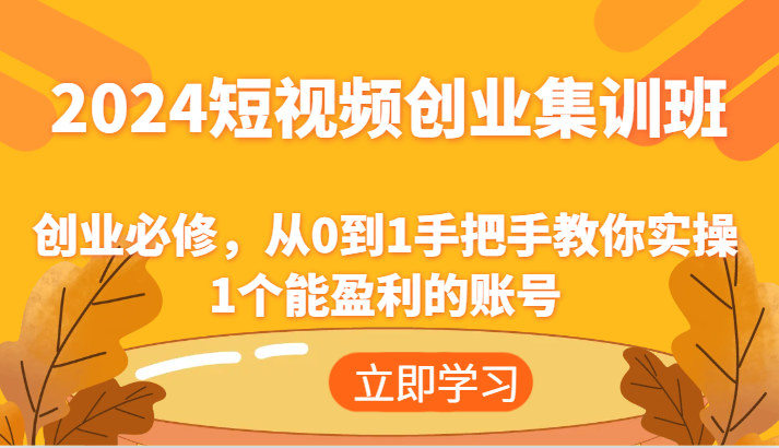 2024短视频创业集训班：创业必修，从0到1手把手教你实操1个能盈利的账号-生财有道