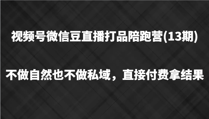 视频号微信豆直播打品陪跑(13期)，不做不自然流不做私域，直接付费拿结果-生财有道