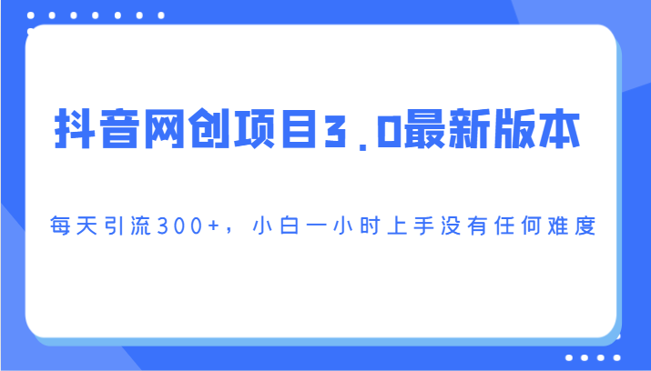 抖音网创项目3.0最新版本，每天引流300+，小白一小时上手没有任何难度-生财有道