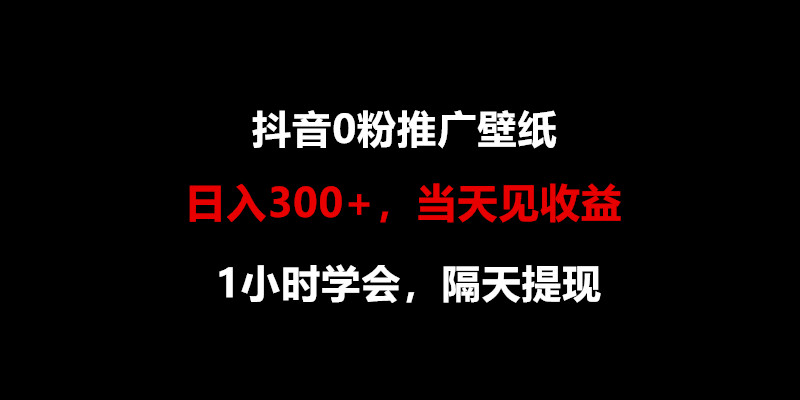 日入300+，抖音0粉推广壁纸，1小时学会，当天见收益，隔天提现-生财有道