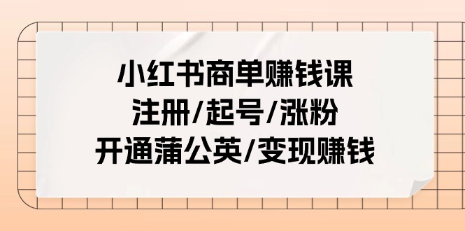 小红书商单赚钱课：注册/起号/涨粉/开通蒲公英/变现赚钱（25节课）-生财有道