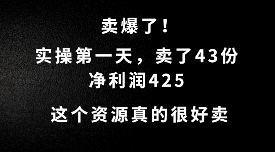 这个资源，需求很大，实操第一天卖了43份，净利润425【揭秘】——生财有道创业网-生财有道