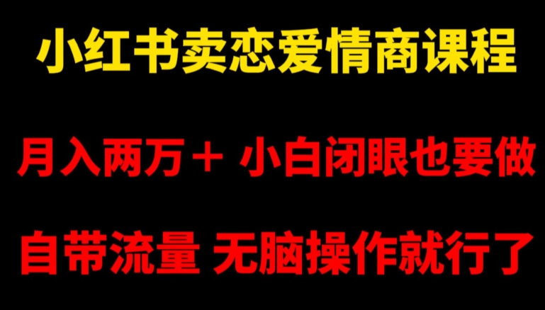 小红书卖恋爱情商课程，月入两万＋，小白闭眼也要做，自带流量，无脑操作就行了【揭秘】-生财有道