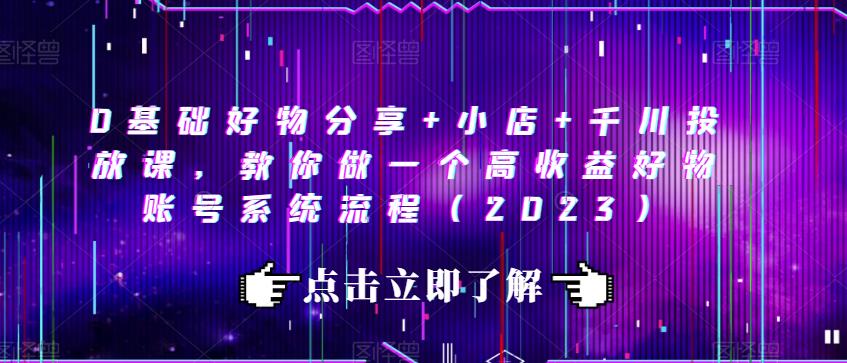 0基础好物分享+小店+千川投放课，教你做一个高收益好物账号系统流程（2023）-生财有道