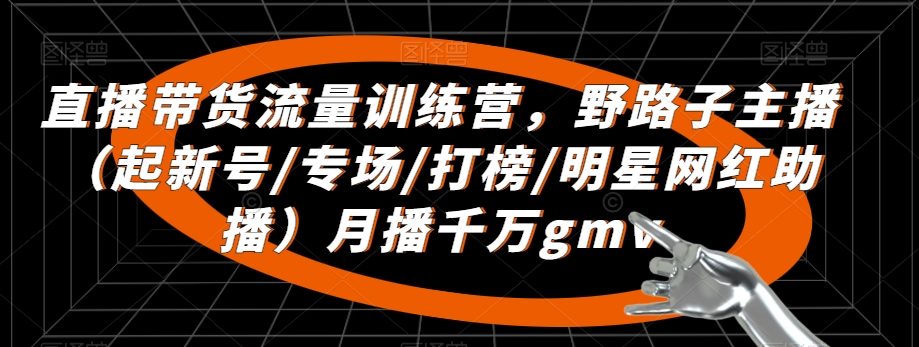 直播带货流量训练营，​野路子主播（起新号/专场/打榜/明星网红助播）月播千万gmv-生财有道