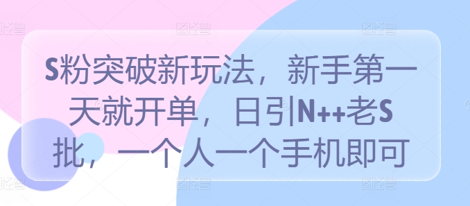 S粉突破新玩法，新手第一天就开单，日引N++老S批，一个人一个手机即可【揭秘】——生财有道创业网-生财有道