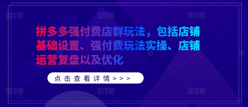 拼多多强付费店群玩法，包括店铺基础设置、强付费玩法实操、店铺运营复盘以及优化——生财有道创业网-生财有道