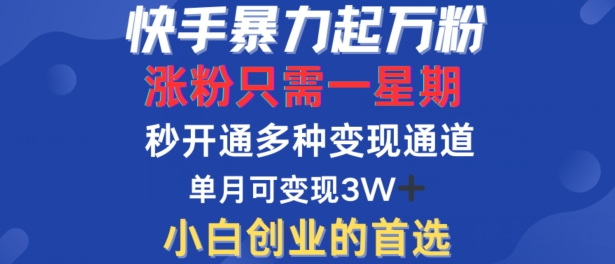 快手暴力起万粉，涨粉只需一星期，多种变现模式，直接秒开万合，单月变现过W【揭秘】——生财有道创业网-生财有道