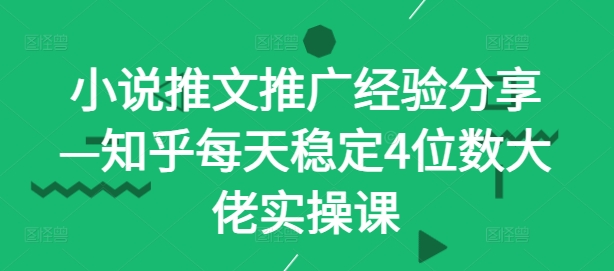 小说推文推广经验分享—知乎每天稳定4位数大佬实操课——生财有道创业网-生财有道