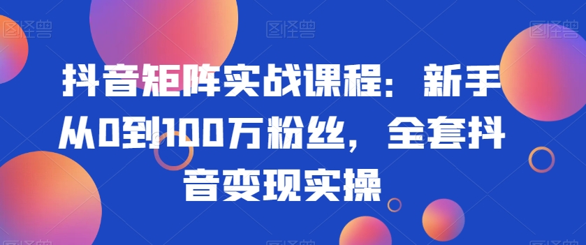 抖音矩阵实战课程：新手从0到100万粉丝，全套抖音变现实操-生财有道