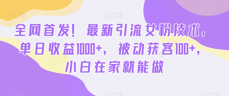 全网首发！最新引流女粉技术，单日收益1000+，被动获客100+，小白在家就能做【揭秘】-生财有道