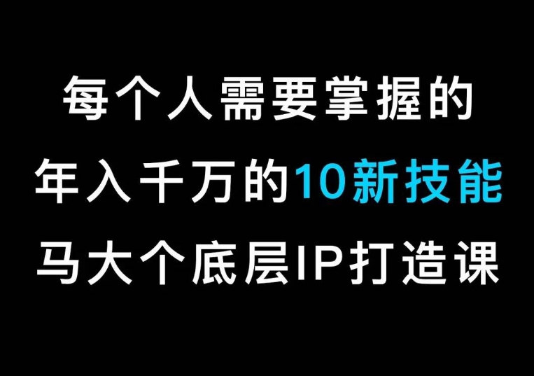 马大个的IP底层逻辑课，​每个人需要掌握的年入千万的10新技能，约会底层IP打造方法！-生财有道