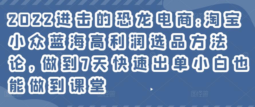 2022进击的恐龙电商:淘宝小众蓝海高利润选品方法论，做到7天快速出单小白也能做到-生财有道