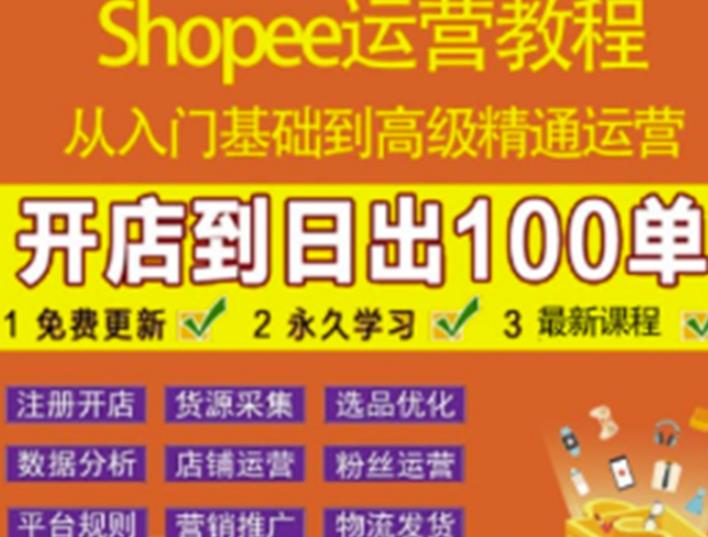 shopee运营教程：从入门基础到高级精通，开店到日出100单（全套课程）-生财有道