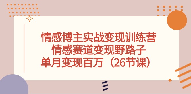 情感博主实战变现训练营，情感赛道变现野路子，单月变现百万（26节课）-生财有道