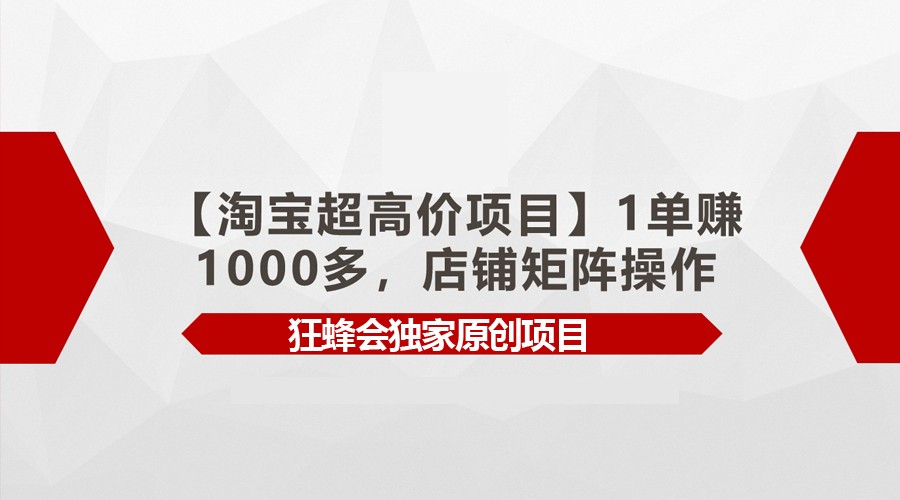 【淘宝超高价项目】1单赚1000多，店铺矩阵操作-生财有道