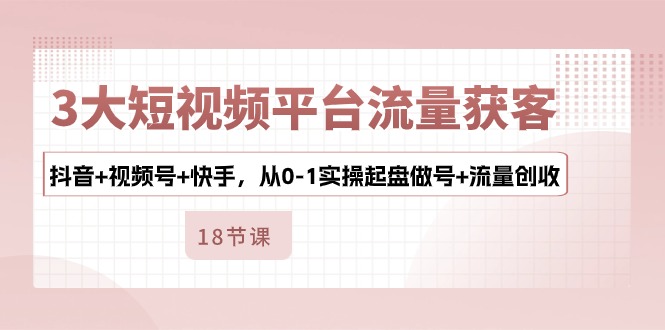 3大短视频平台流量获客，抖音+视频号+快手，从0-1实操起盘做号+流量创收-生财有道