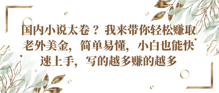 国内小说太卷？带你轻松赚取老外美金，简单易懂小白也能快速上手，写的越多赚的越多-生财有道