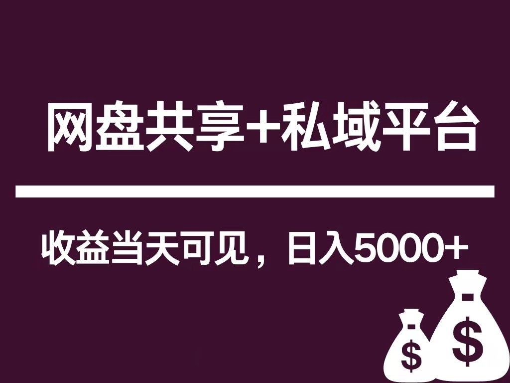 新用户推荐网盘共享+私域平台，无需粉丝即可轻松起号，收益当天可见，单日已破5000+-生财有道
