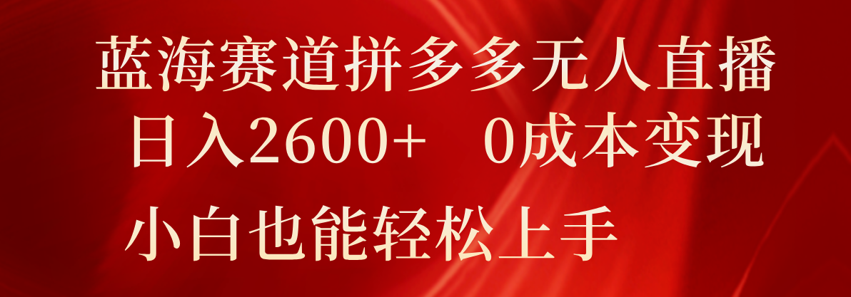 蓝海赛道拼多多无人直播，日入2600+，0成本变现，小白也能轻松上手-生财有道