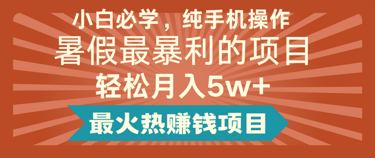 2024暑假最赚钱的项目，简单无脑操作，每单利润最少500+，轻松月入5万+-生财有道