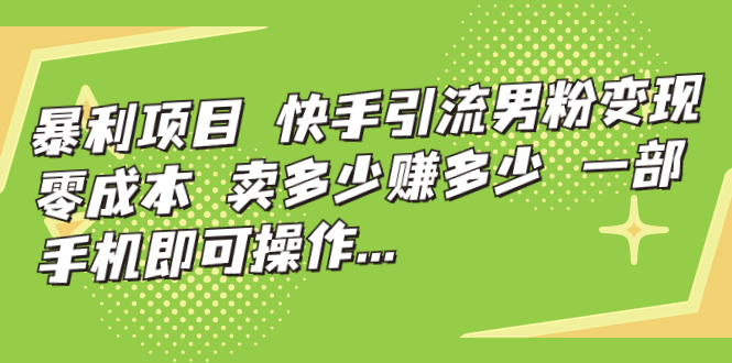 （7114期）暴利项目，快手引流男粉变现，零成本，卖多少赚多少，一部手机即可操作…-生财有道