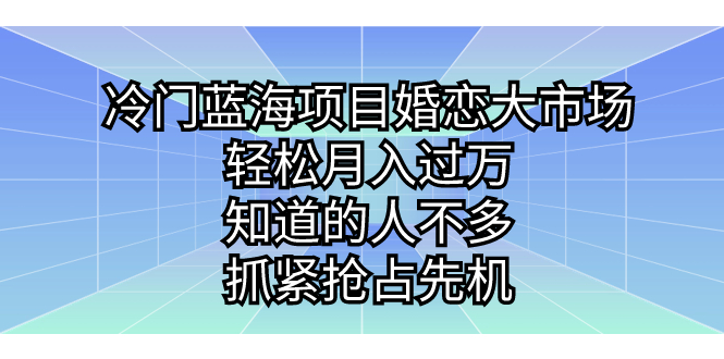 （7115期）冷门蓝海项目婚恋大市场，轻松月入过万，知道的人不多，抓紧抢占先机。-生财有道