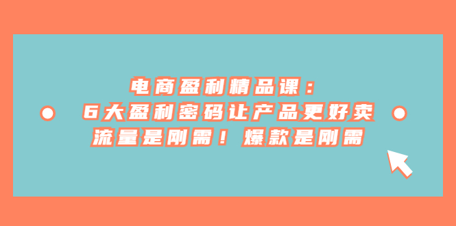 （6954期）电商 盈利精品课：6大盈利 密码让产品更好卖，流量是刚需！爆款是刚需-生财有道