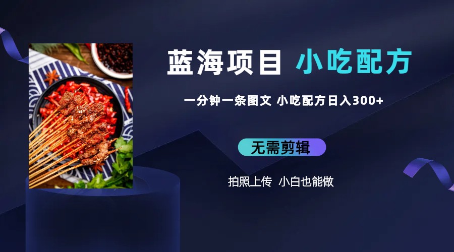 （6413期）蓝海项目一分钟一条图文作品-日入300+小吃配方项目（附 684G小吃配方）-生财有道