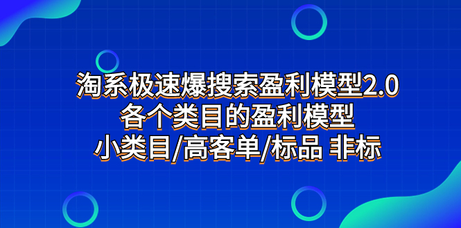 （7737期）淘系极速爆搜索盈利模型2.0，各个类目的盈利模型，小类目/高客单/标品 非标-生财有道