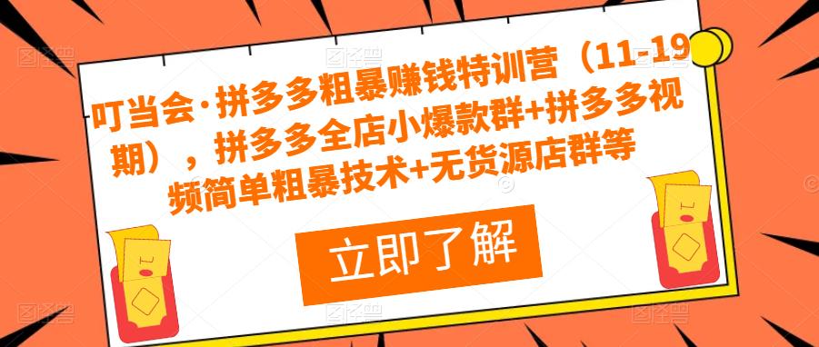 叮当会·拼多多粗暴赚钱特训营（11-19期），拼多多全店小爆款群+拼多多视频简单粗暴技术+无货源店群等-生财有道