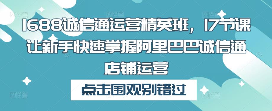 1688诚信通运营精英班，17节课让新手快速掌握阿里巴巴诚信通店铺运营-生财有道