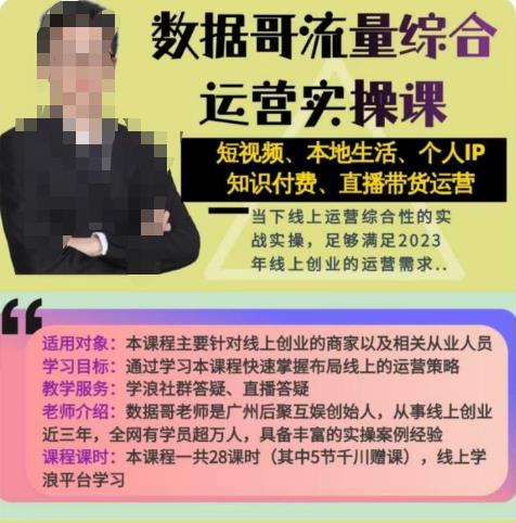 数据哥流量综合运营实操课：短视频、本地生活、个人IP知识付费、直播带货运营-生财有道