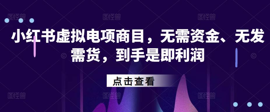小红书‬虚拟电项商‬目，无需资金、无发需‬货，到手是即‬利润-生财有道