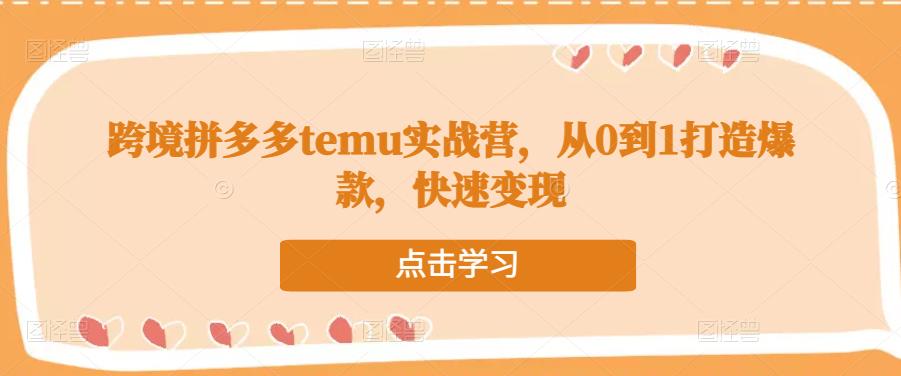 跨境拼多多temu实战营，从0到1打造爆款，快速变现-生财有道