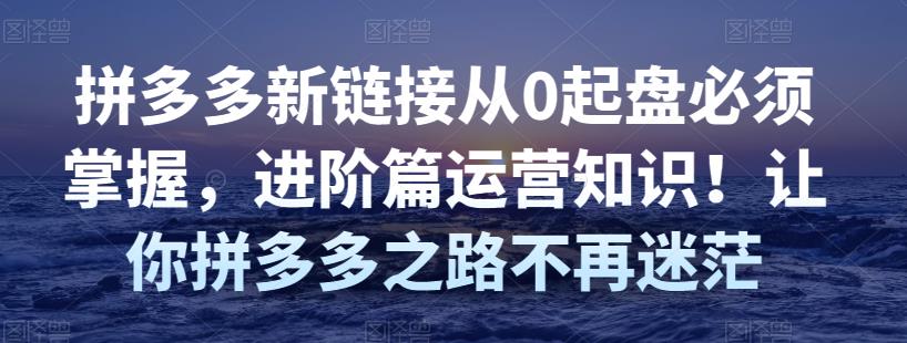 拼多多新链接从0起盘必须掌握，进阶篇运营知识！让你拼多多之路不再迷茫-生财有道