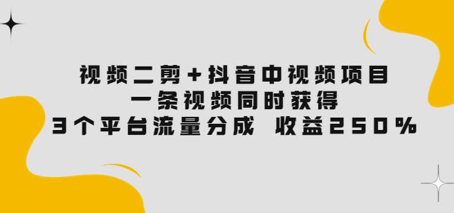 视频二剪+抖音中视频项目：一条视频获得3个平台流量分成收益250%价值4980-生财有道