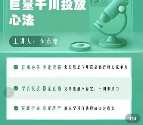 东仔千川优化师，巨量千川投放实操课，学会投放，稳定直播，稳定增产-生财有道