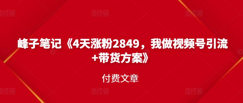 峰子笔记《4天涨粉2849，我做视频号引流+带货方案》付费文章-生财有道