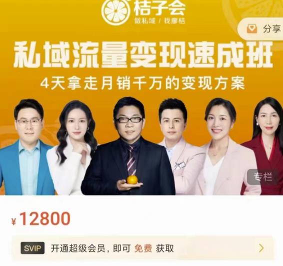 桔子会·私域流量变现速成班，4天拿走月销千万的变现方案 价值12800元-生财有道
