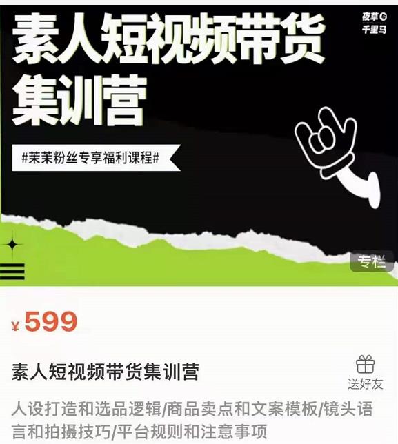 夜草与千里马素人短视频带货集训营，薛辉团队价值599-生财有道