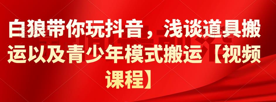 白狼带你玩抖音，浅谈道具搬运以及青少年模式搬运【视频课程】-生财有道