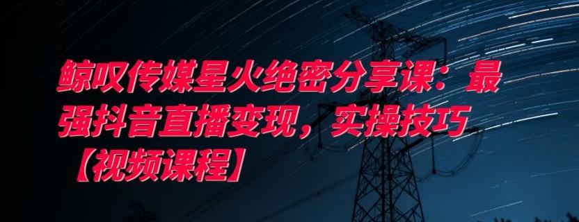 鲸叹传媒星火绝密分享课：最强抖音直播变现，实操技巧【视频课程】-生财有道