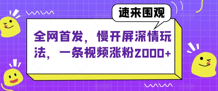 全网首发，慢开屏深情玩法，一条视频涨粉2000+【揭秘】-生财有道