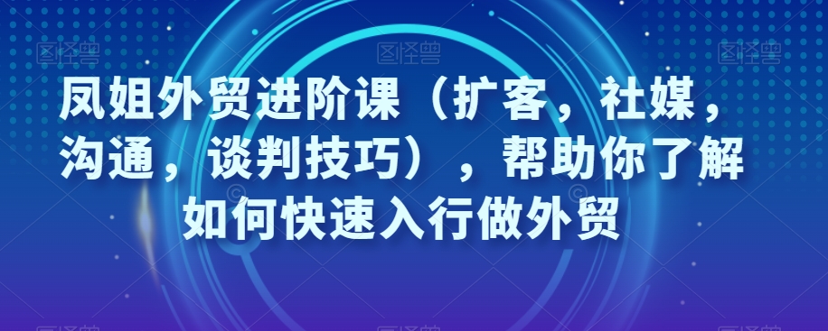 凤姐外贸进阶课（扩客，社媒，沟通，谈判技巧），帮助你了解如何快速入行做外贸-生财有道