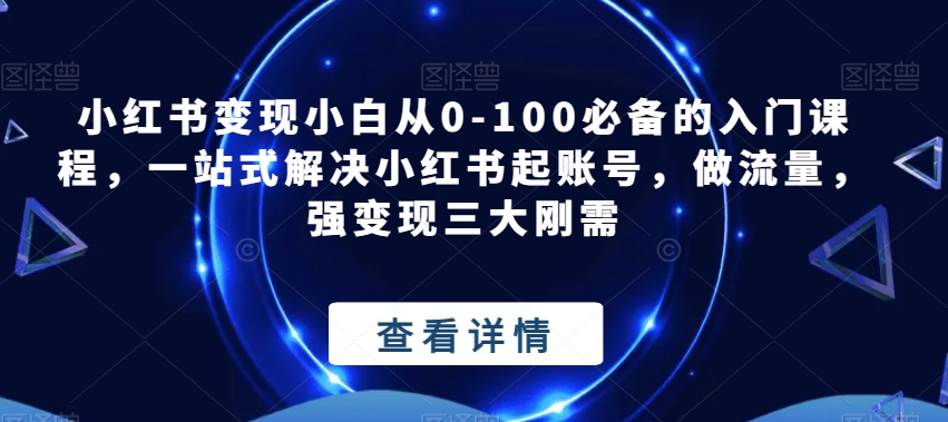 小红书变现小白从0-100必备的入门课程，一站式解决小红书起账号，做流量，强变现三大刚需-生财有道